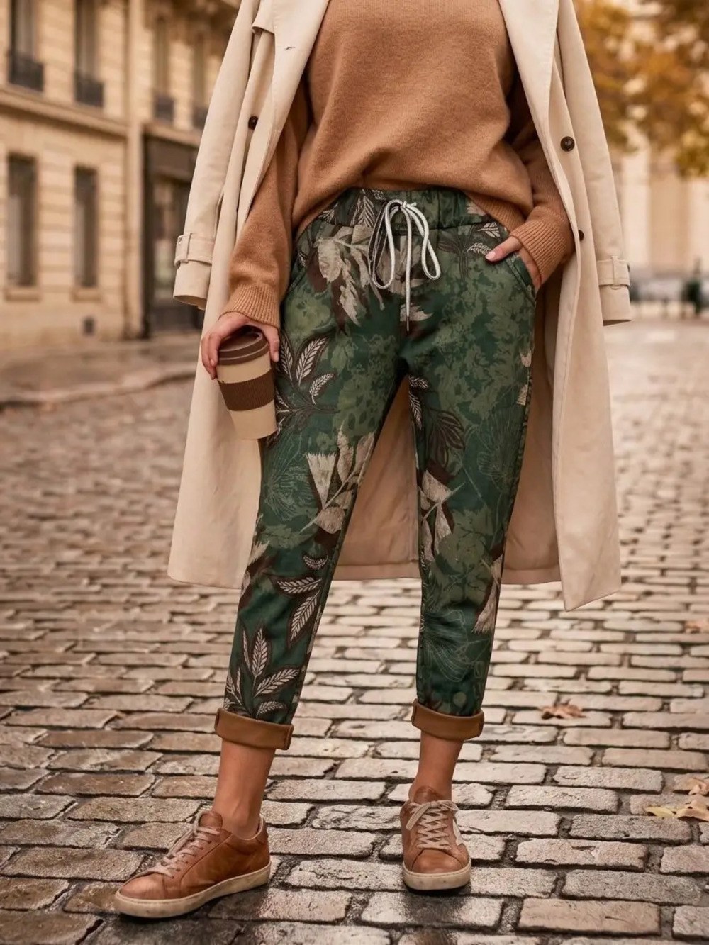 L571 A | Loowie Botanical Leaf Jogger Pants | Sage | One Size S-L